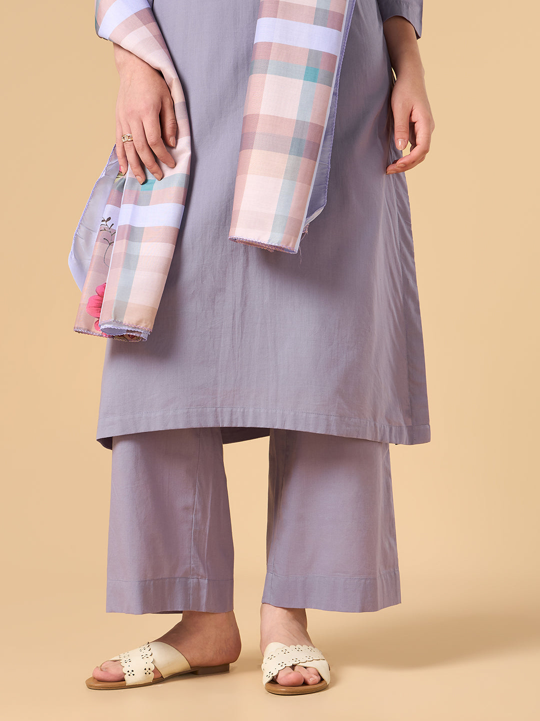 Misty Lavender Solid Cotton Suit