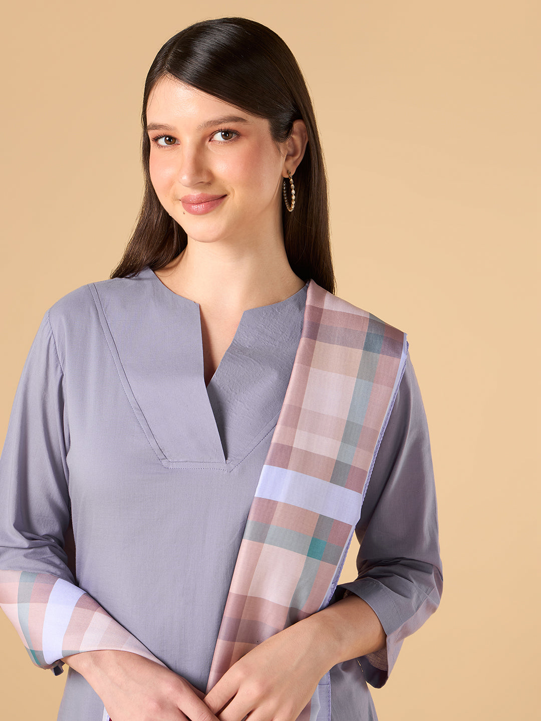 Misty Lavender Solid Cotton Suit