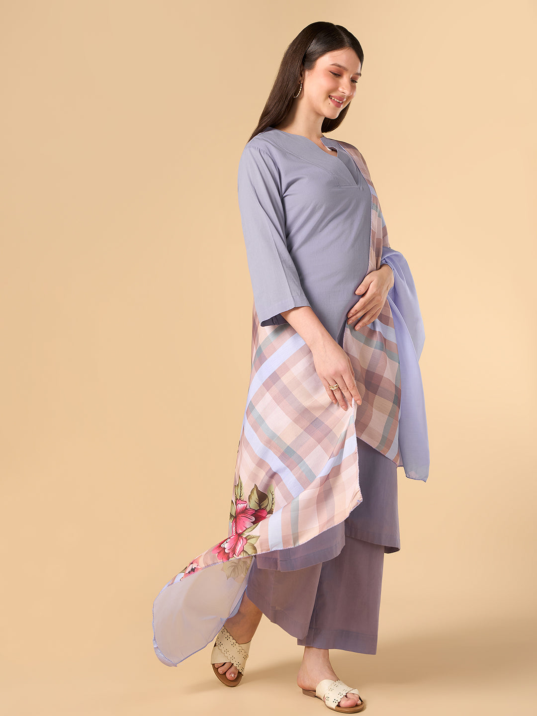 Misty Lavender Solid Cotton Suit