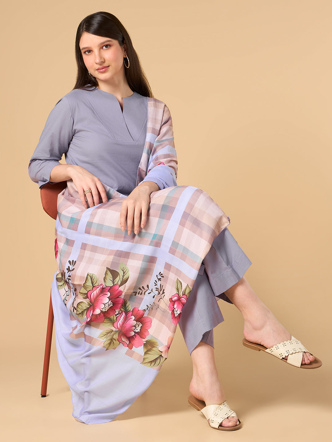 Misty Lavender Solid Cotton Suit