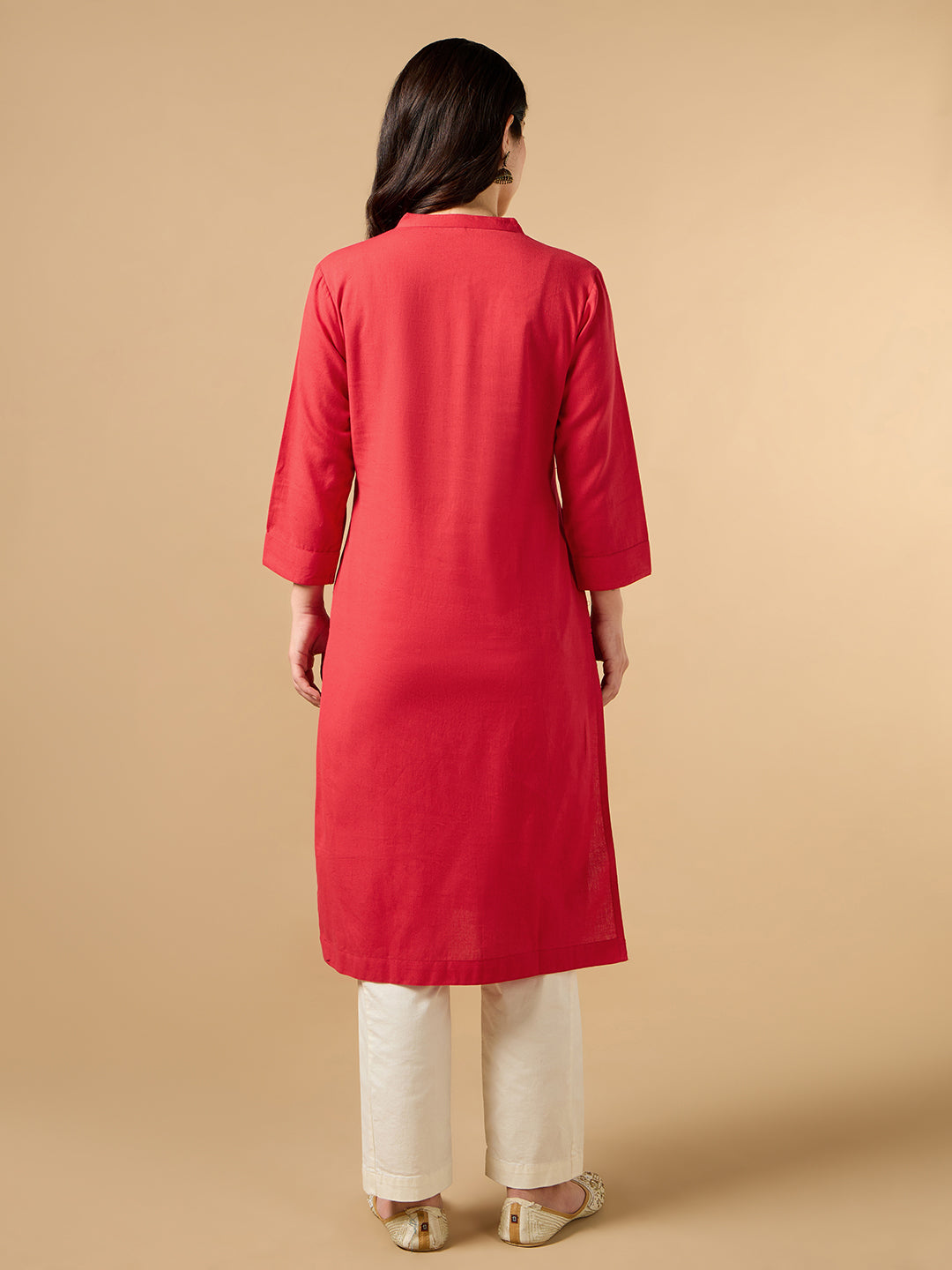 Classic Linen Red Straight Long Kurta