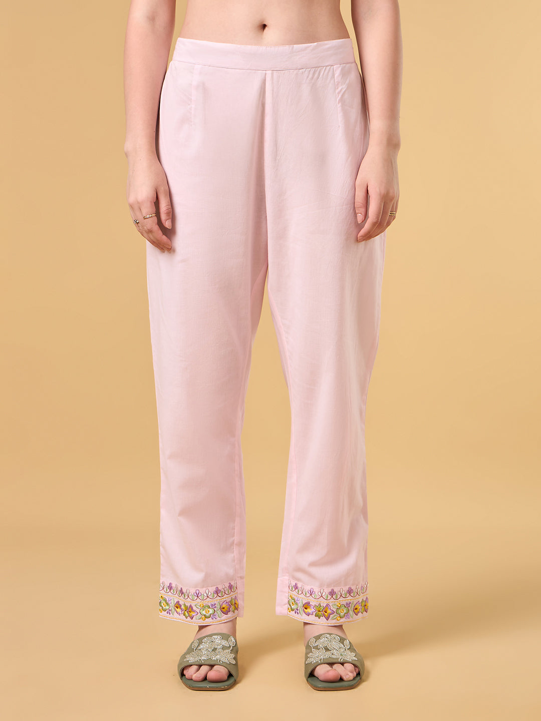 Pastel Pink Embroidered Cotton Suit