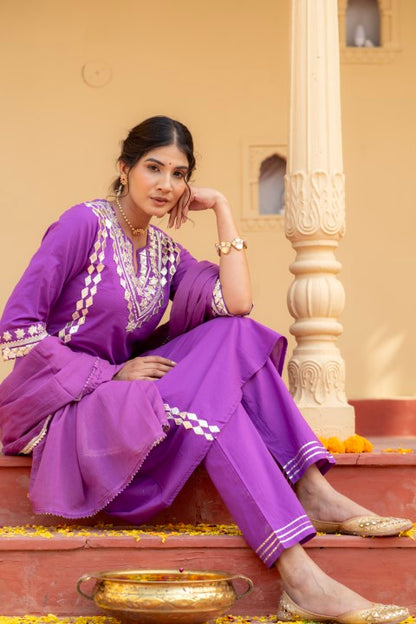 Adaah Purple Cotton Festive Suit