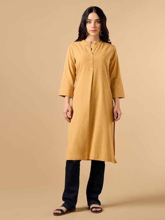 Classic Linen Pastel Orange Straight Long kurta