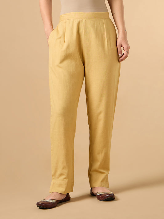Mustard Yellow Cotton Straight Pant