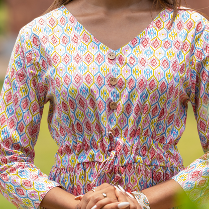 Pink Block Printed Cotton Dress