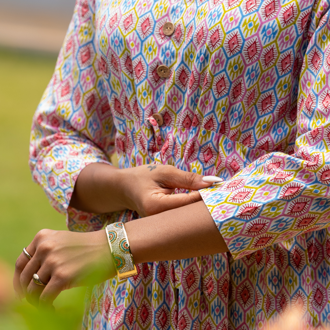 Pink Block Printed Cotton Dress