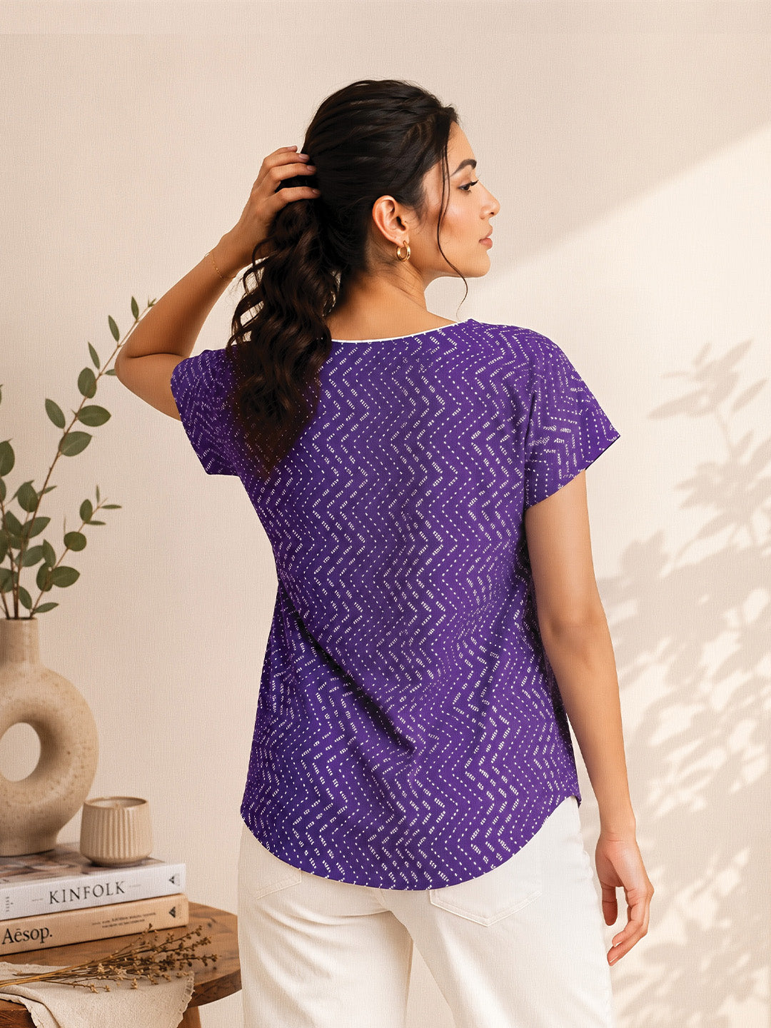 Purple Chevron Print Short Kurta