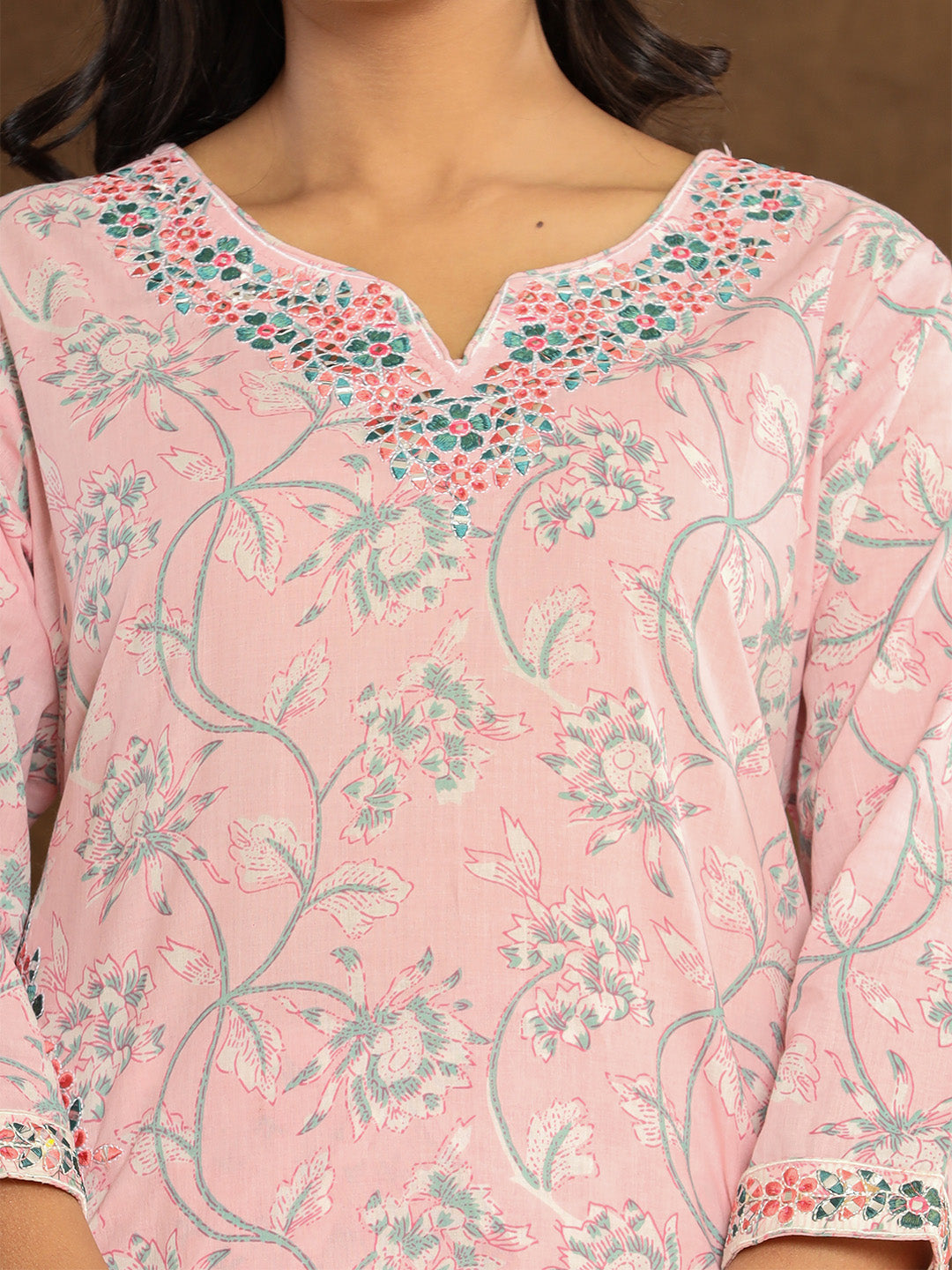 Baby Pink Lotus Printed Afghani Cotton Suit