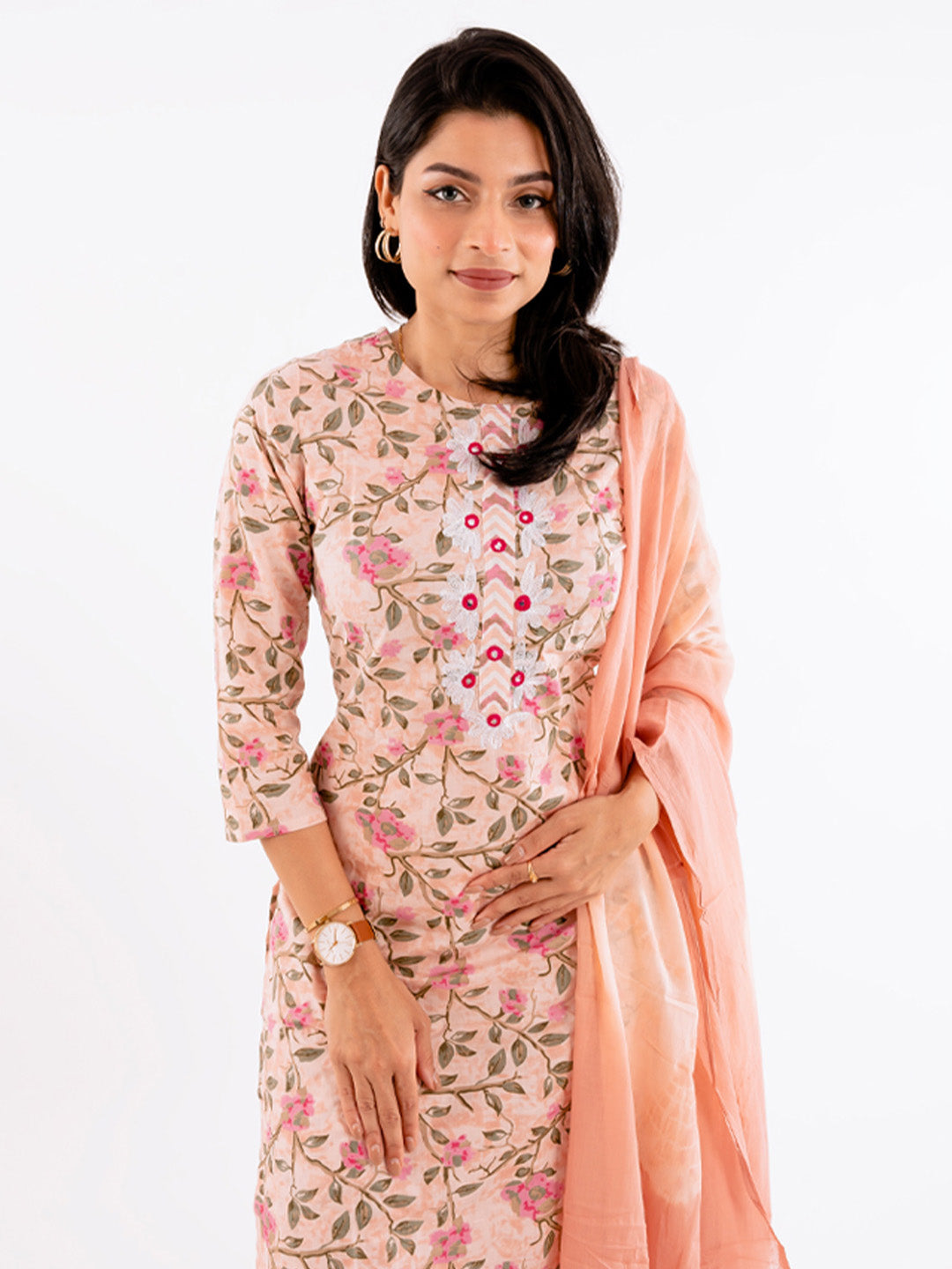 Blushing Peach Mirror Work Cotton Suit