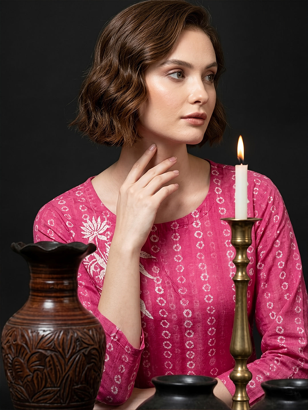 Earthy Pink Pearl Work Cotton Kurta