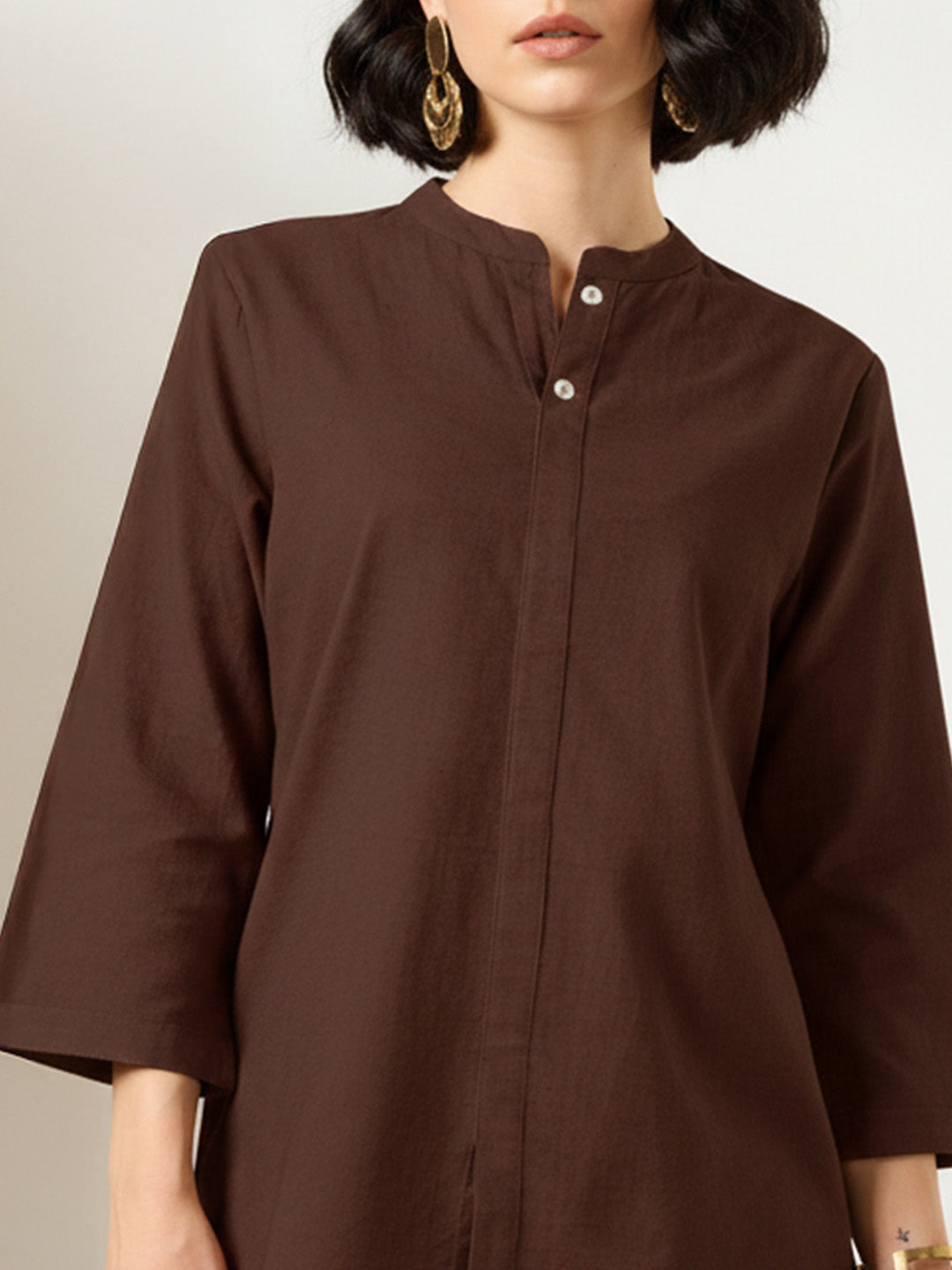 Classic Linen Dark Brown Short Kurta