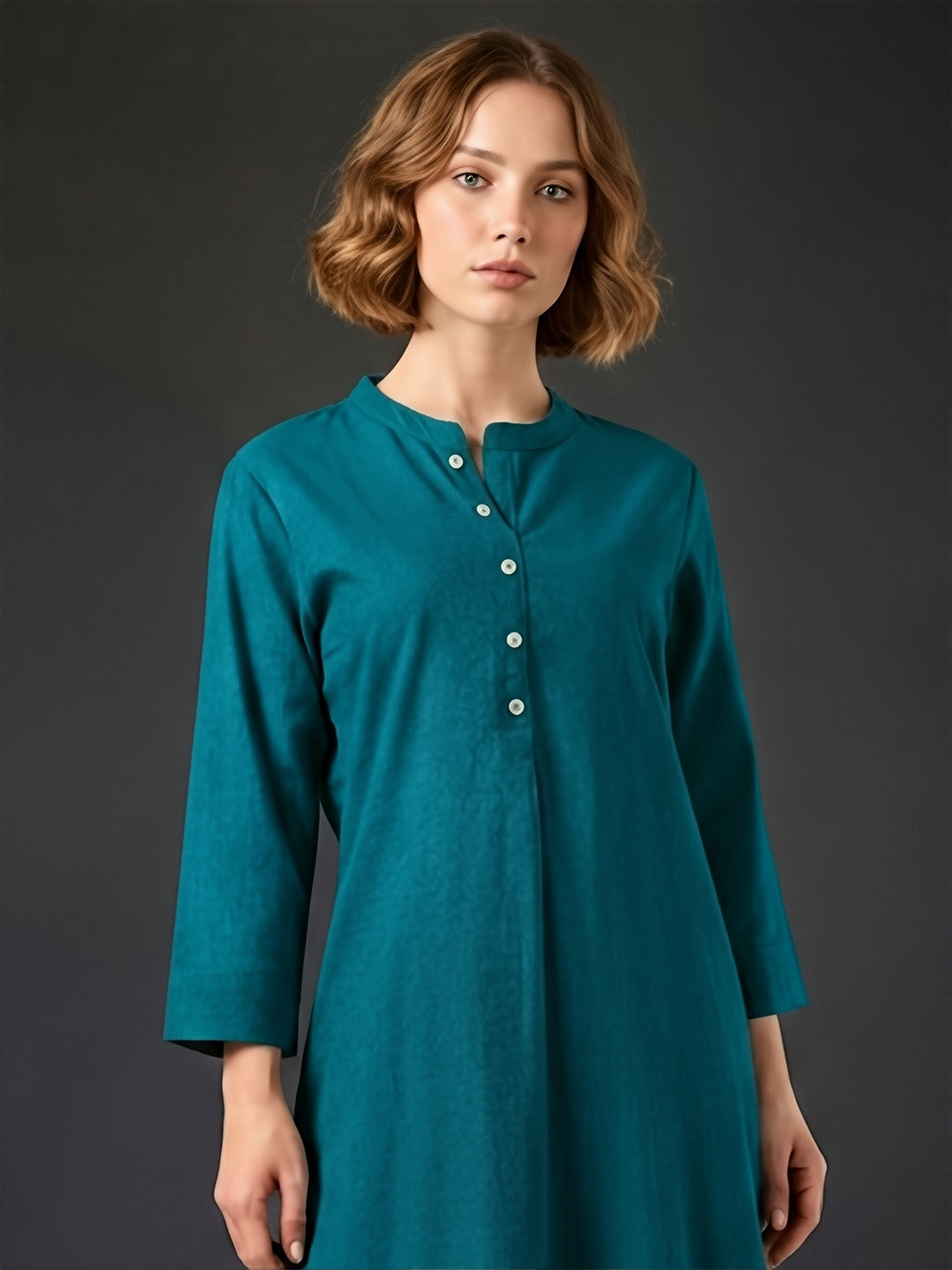Classic Linen Teal Green Straight Long Kurta