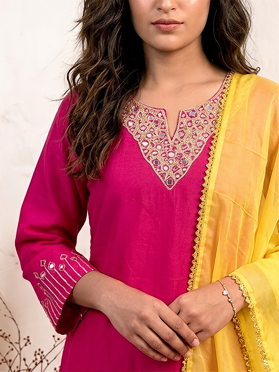 Saanjh Rani Pink Mirror Work Cotton Suits