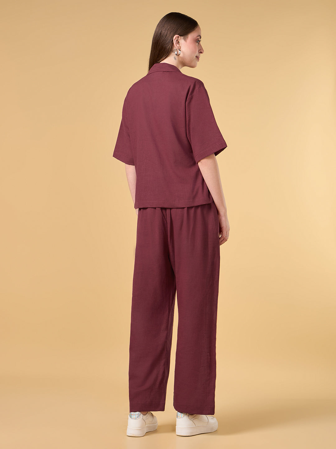 Miss Maroon Solid Cotton Co-ord Set