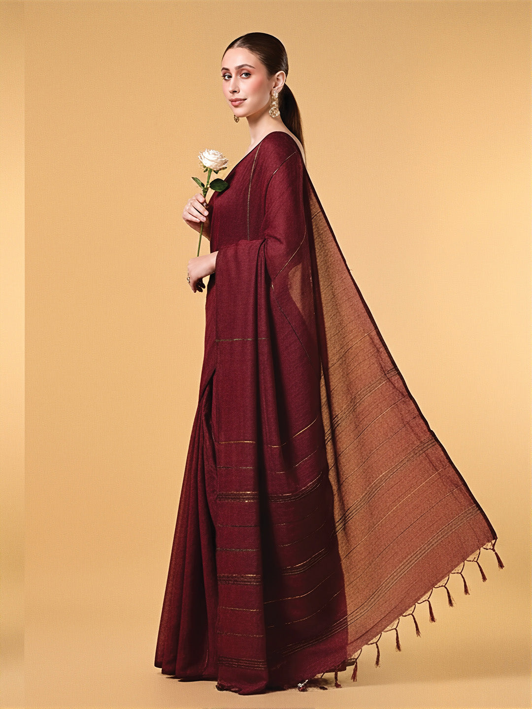 Brown Mercerised Cotton Saree