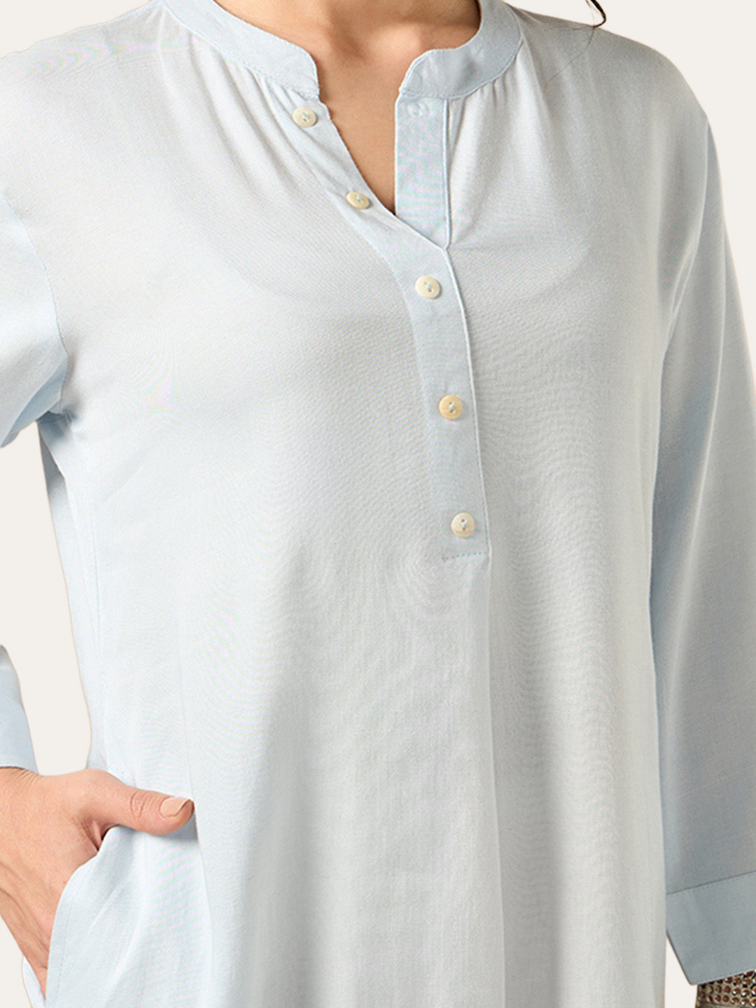 Classic Linen Sky Blue Straight Long Kurta