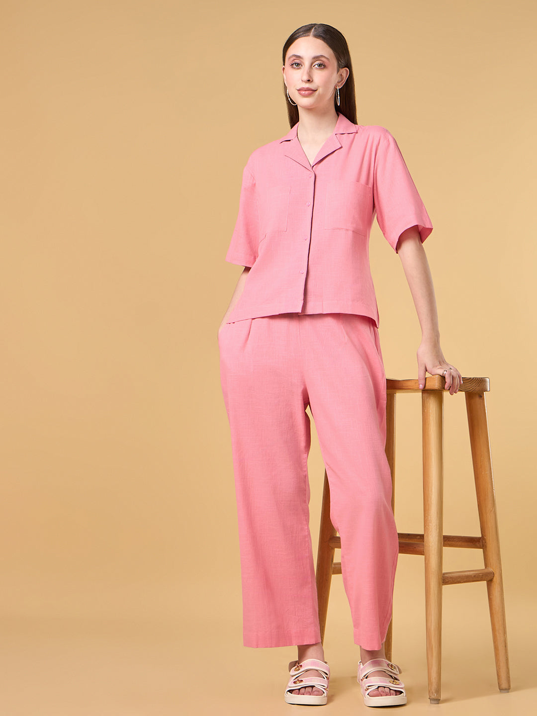 Blush Peach Solid Cotton Co-ord Set