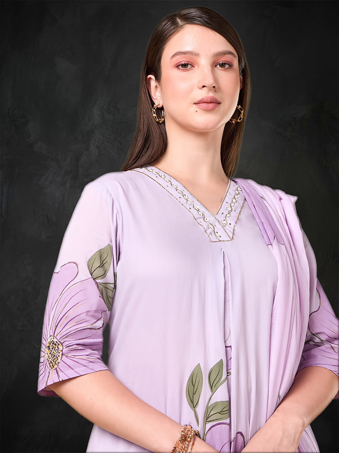 Pastel Mauve Brush Painted Cotton Suit