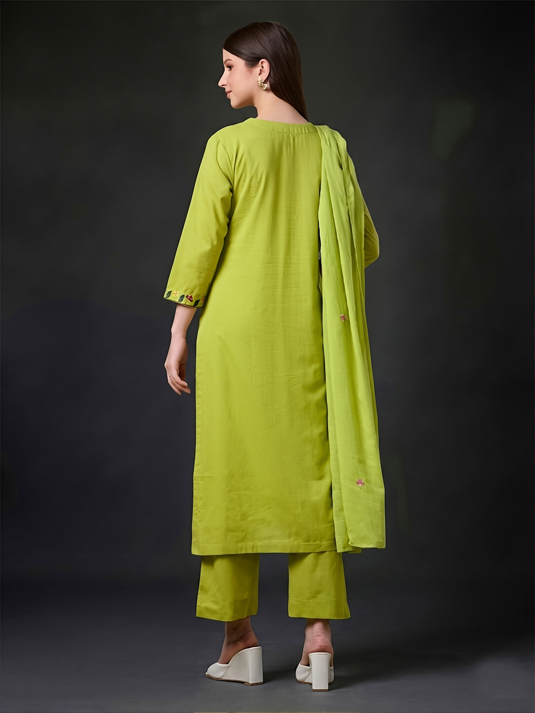Green Embroidered Cotton Suit