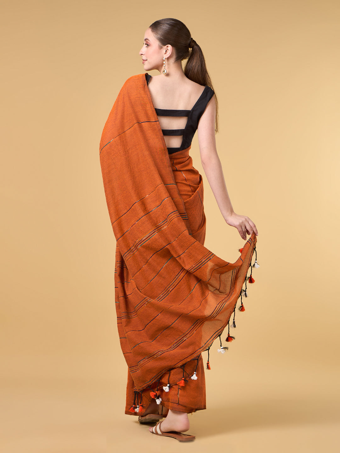 Rust Orange Mercerised Cotton Saree