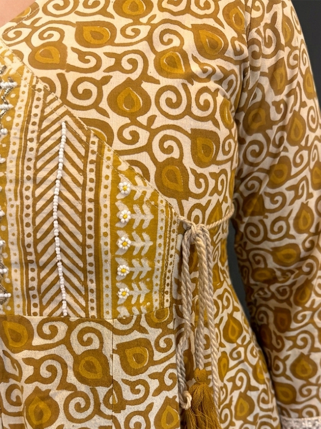Ivory Pearl Work Cotton Kurta