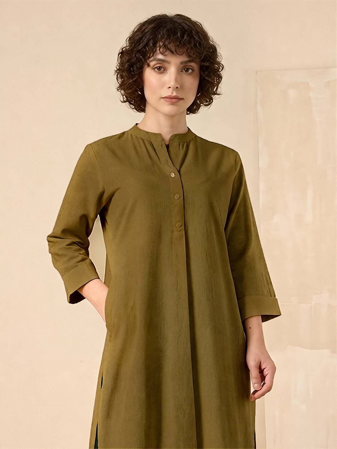 Classic Linen Olive Green Long Kurta