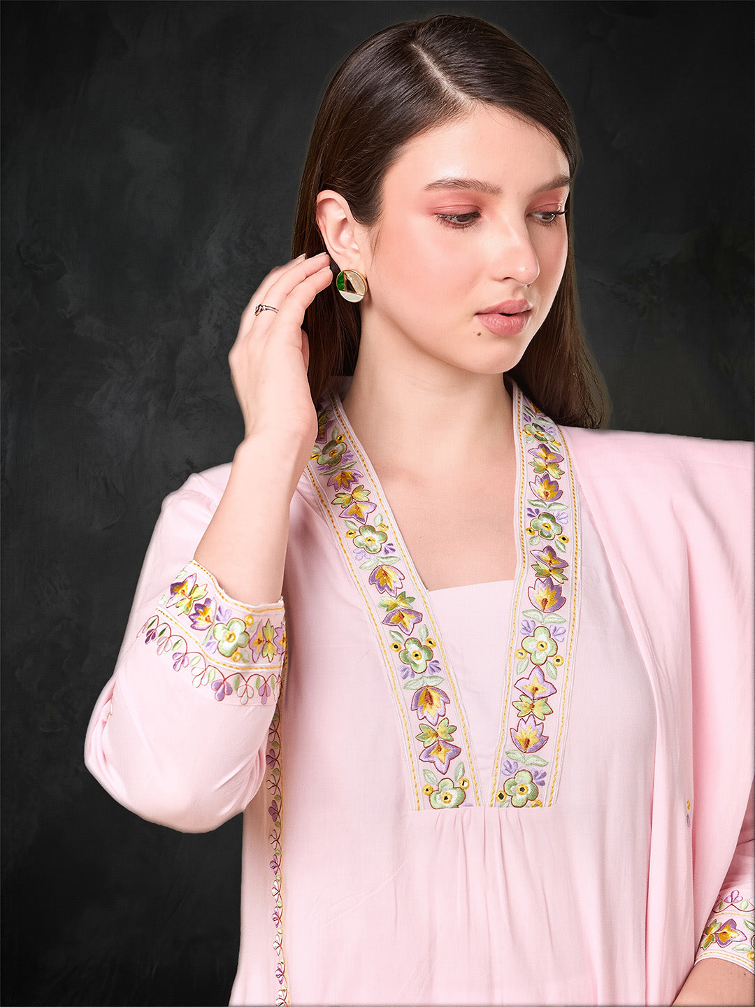 Pastel Pink Embroidered Cotton Suit
