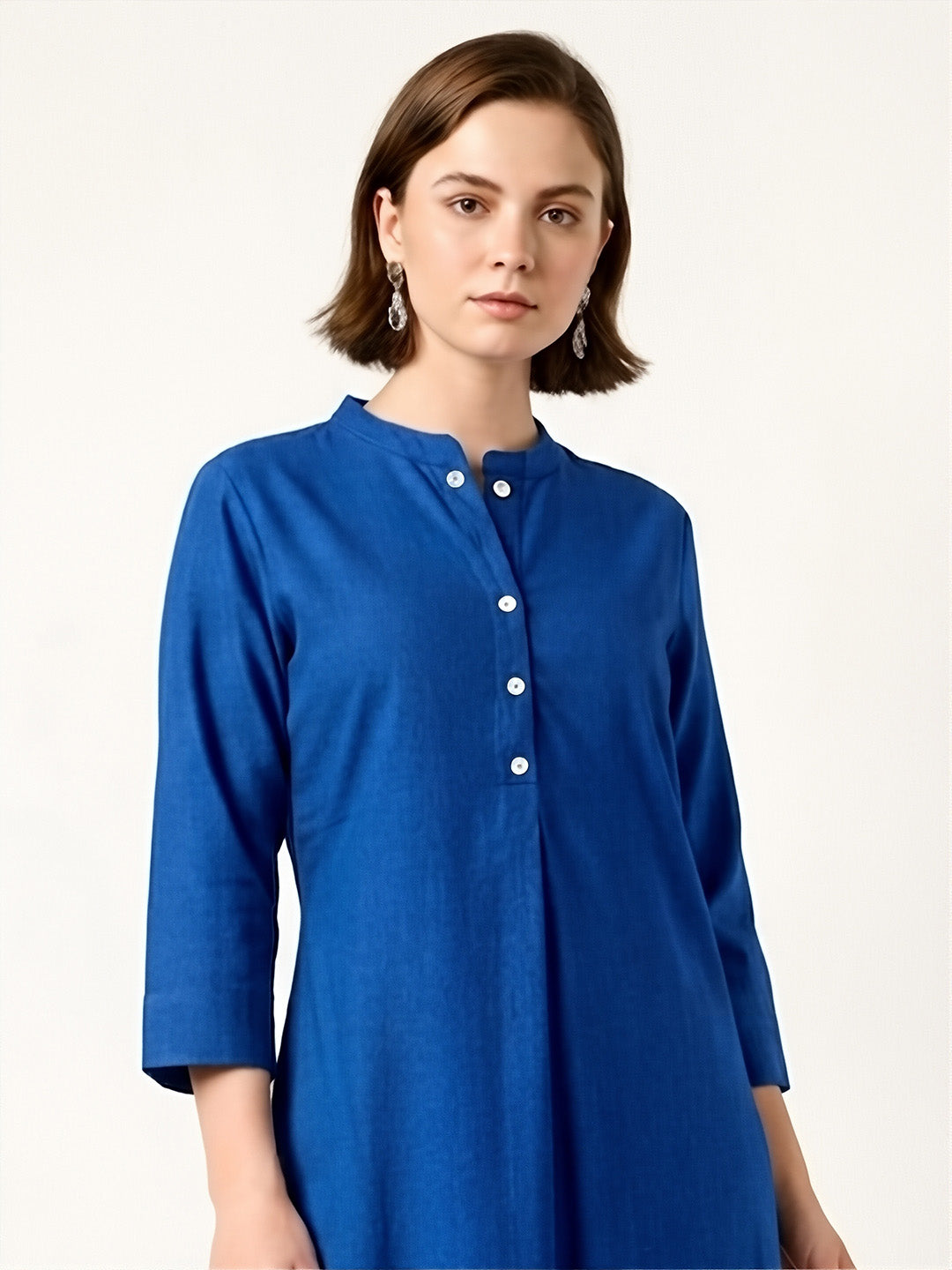 Classic Linen Royal Blue Straight Long Kurta