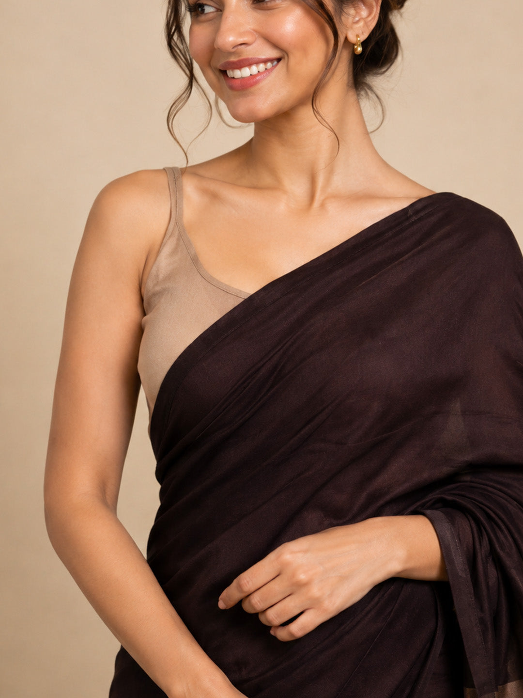 Dark Brown Contrast Cotton Saree