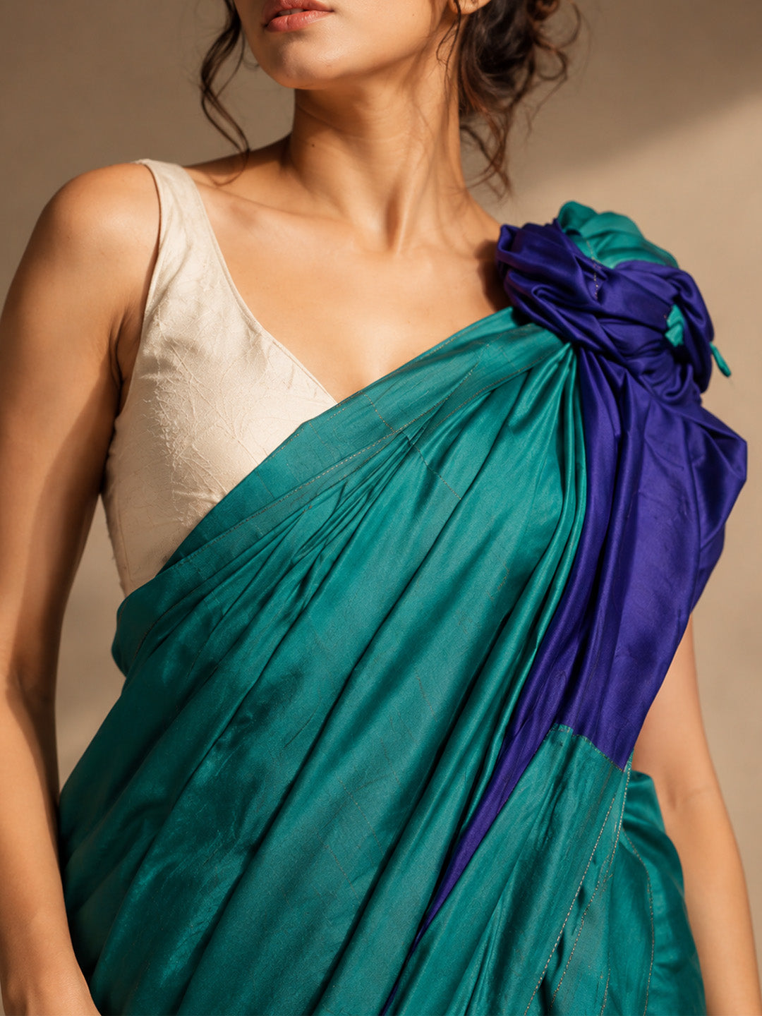 Teal Green Contrast Cotton Saree