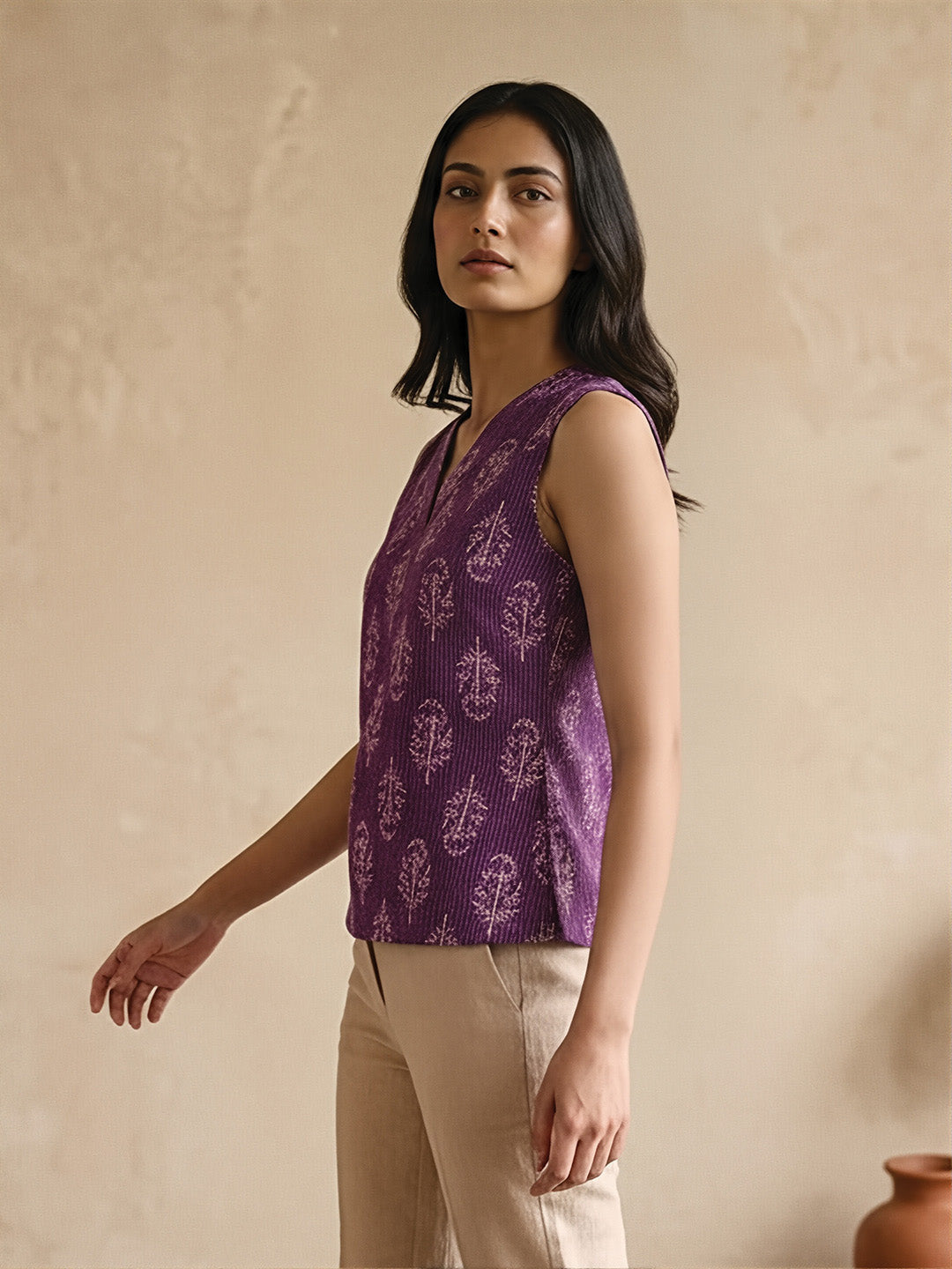 Purple Block Print Short Kurta