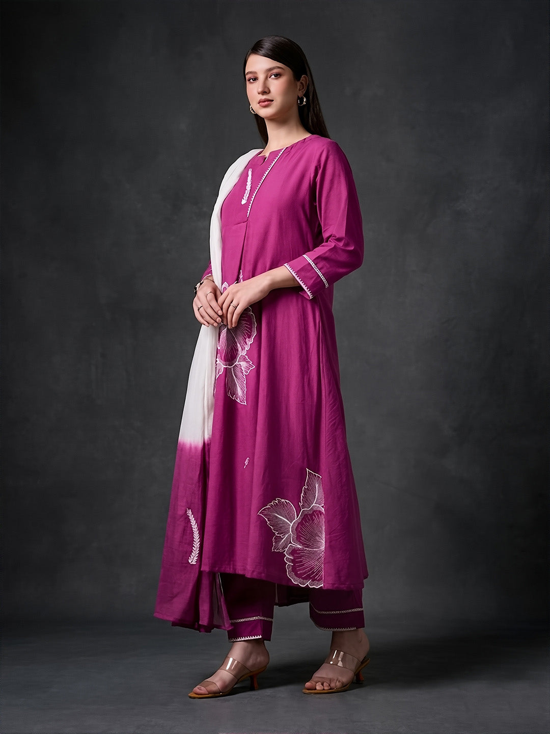 Pink Hibiscus Cotton Suit