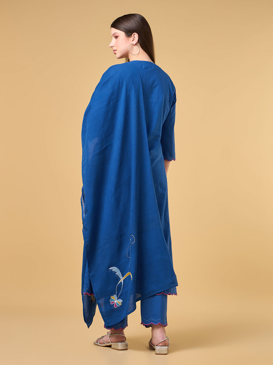 Royal Blue Embroidered Cotton Suit