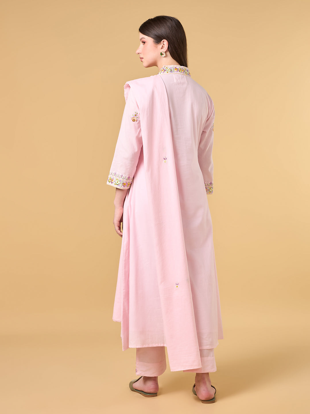 Pastel Pink Embroidered Cotton Suit
