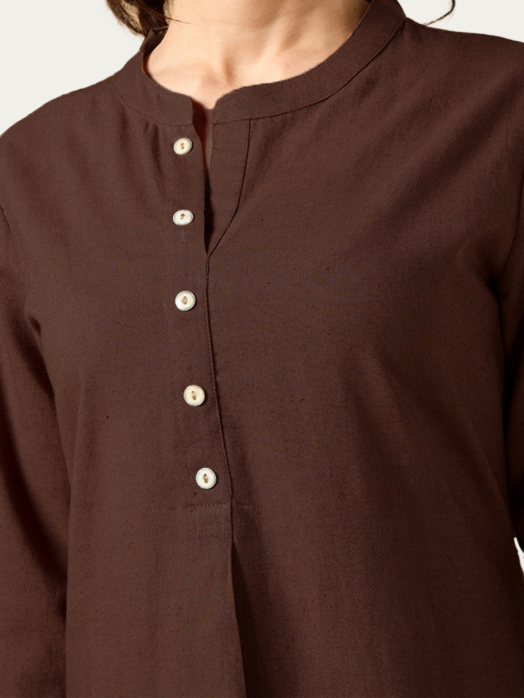 Classic Linen Dark Brown Straight Long Kurta