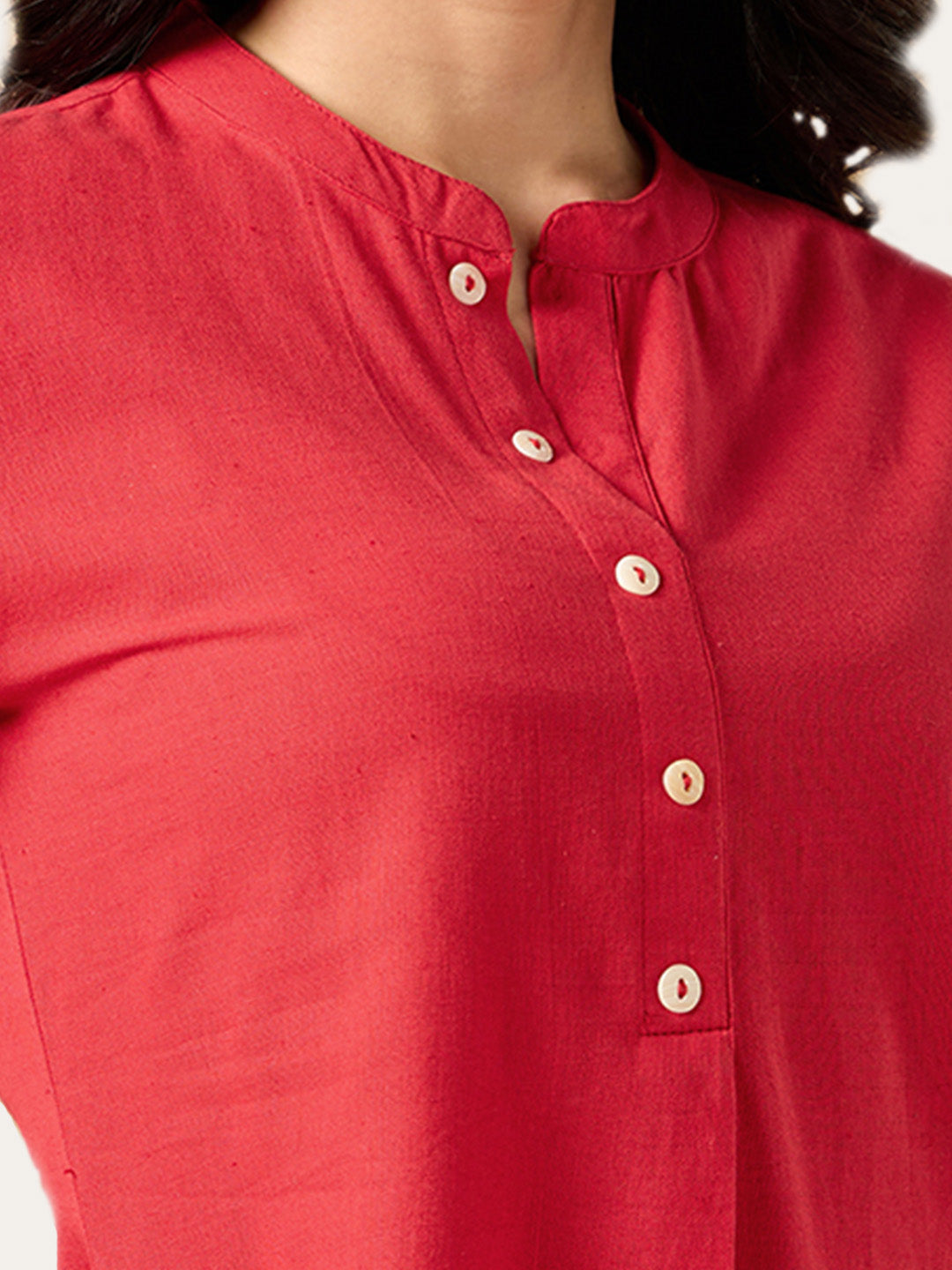 Classic Linen Red Straight Long Kurta