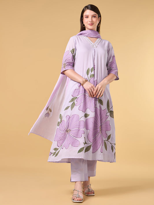 Pastel Mauve Brush Painted Cotton Suit