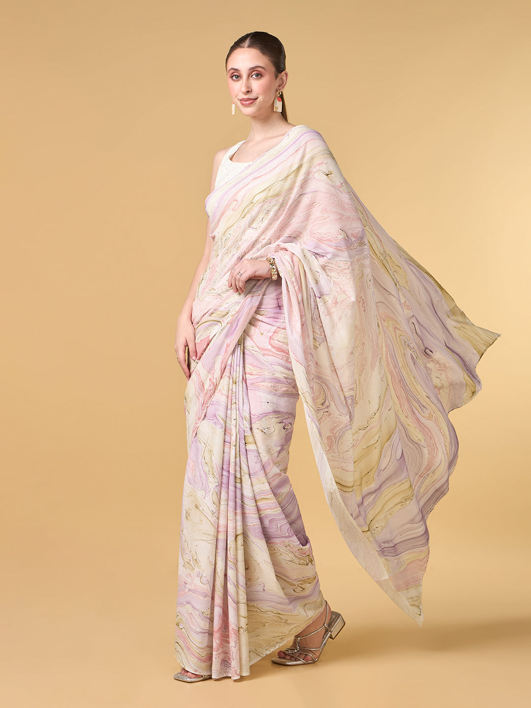 Pink City Hand Marble Printed Cotton Saree