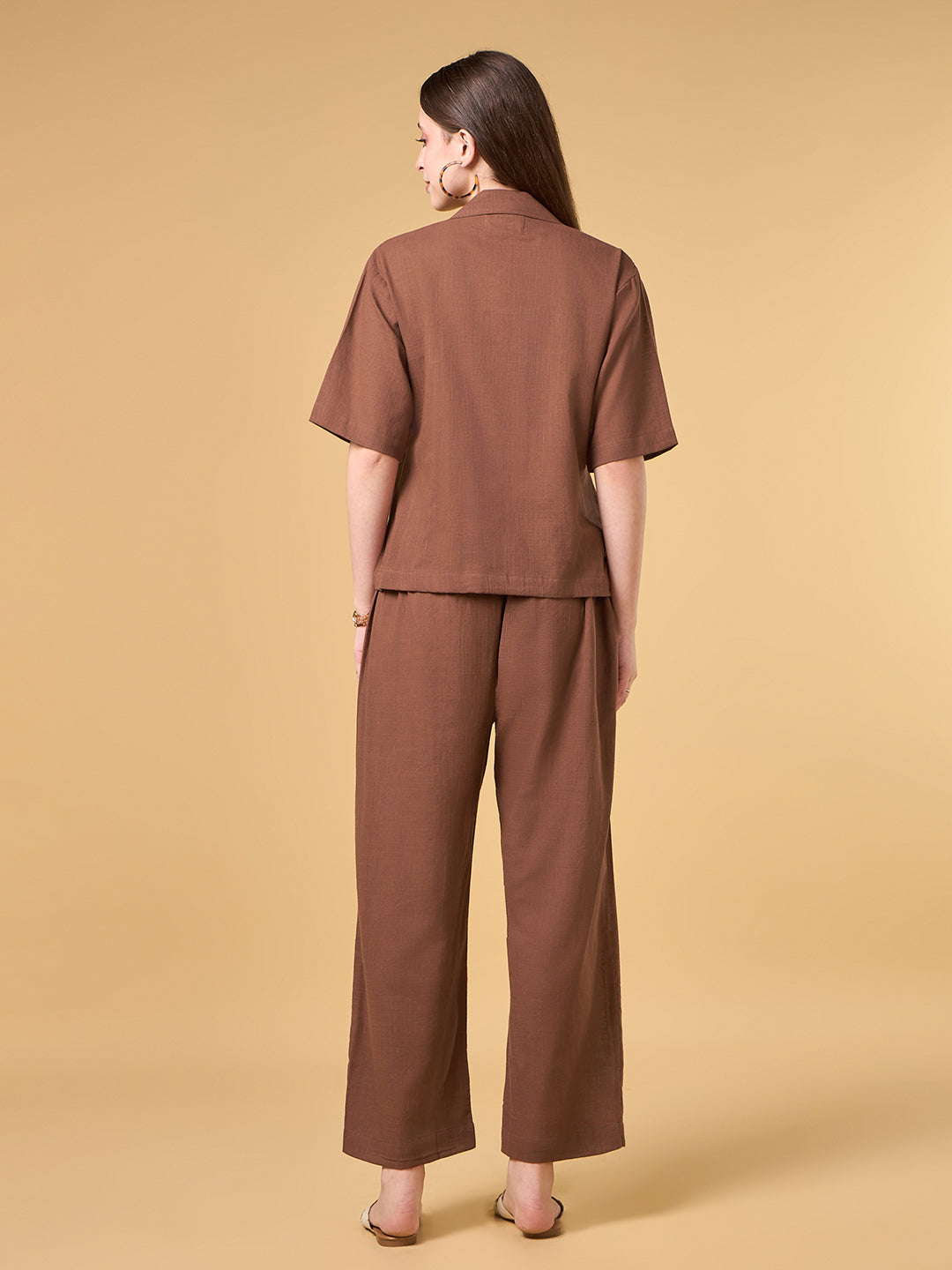 Brown Solid Cotton Co-ord Set