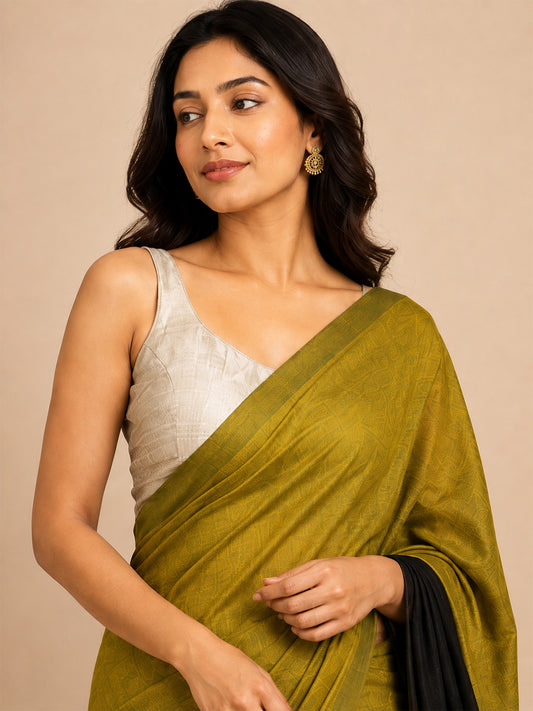 Olive Green Pink Contrast Cotton Saree