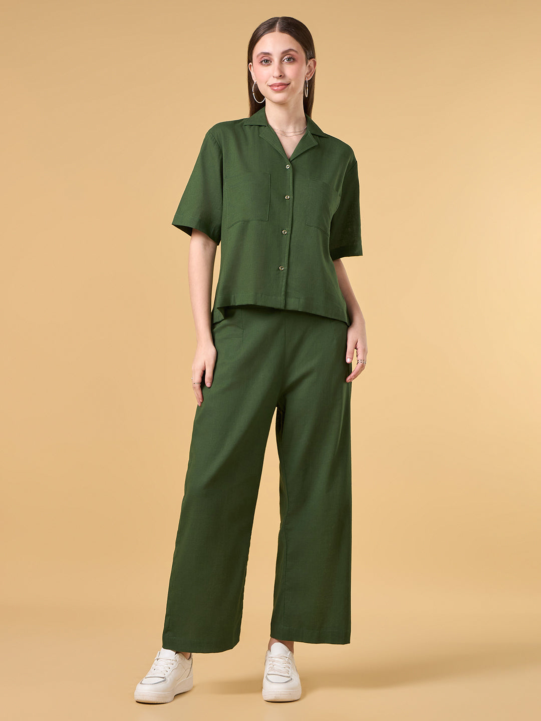 Forest Green Solid Cotton Co-ord Set