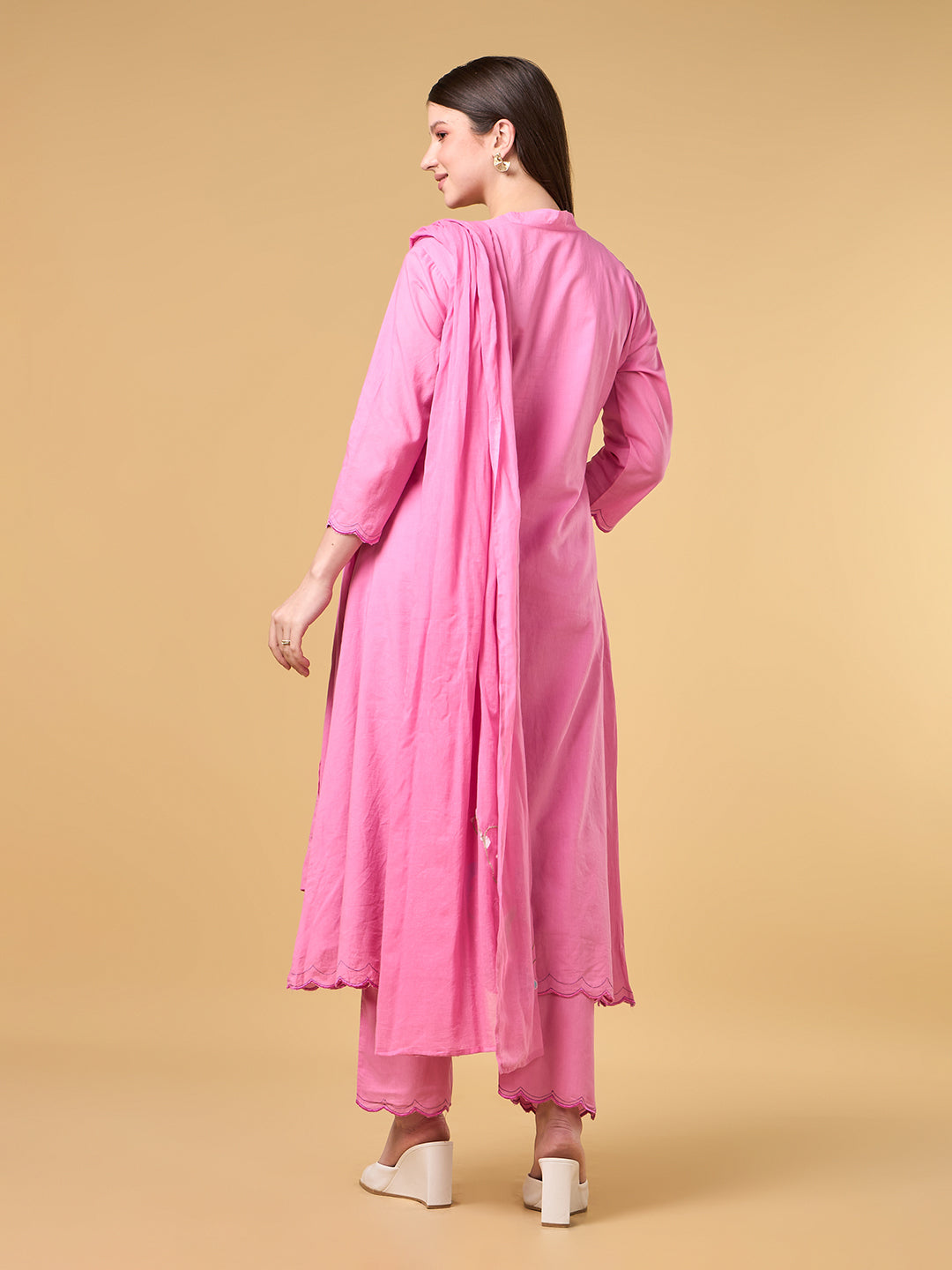 Pink Embroidered Cotton Suit