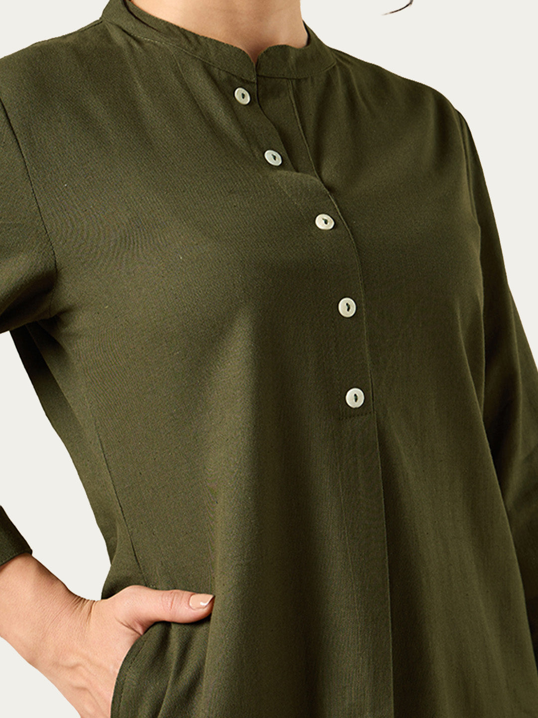 Classic Linen Army Green Straight Long Kurta