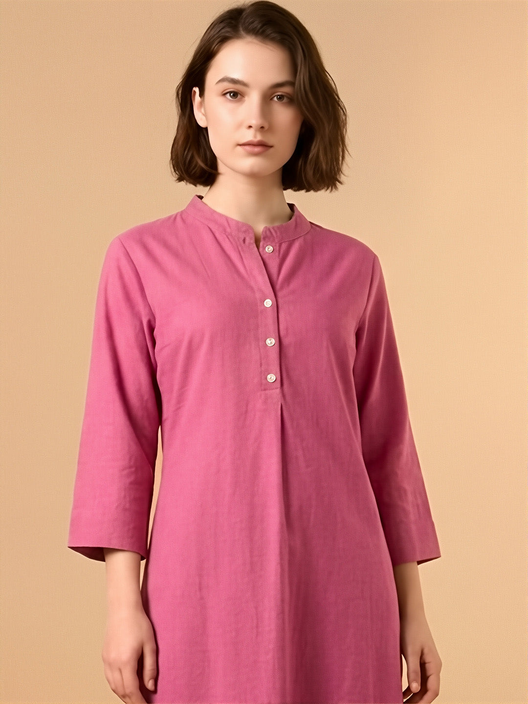 Classic Linen Watermelon pink Straight Long Kurta