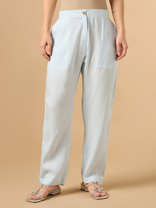 Sky Blue Cotton Smart Pant