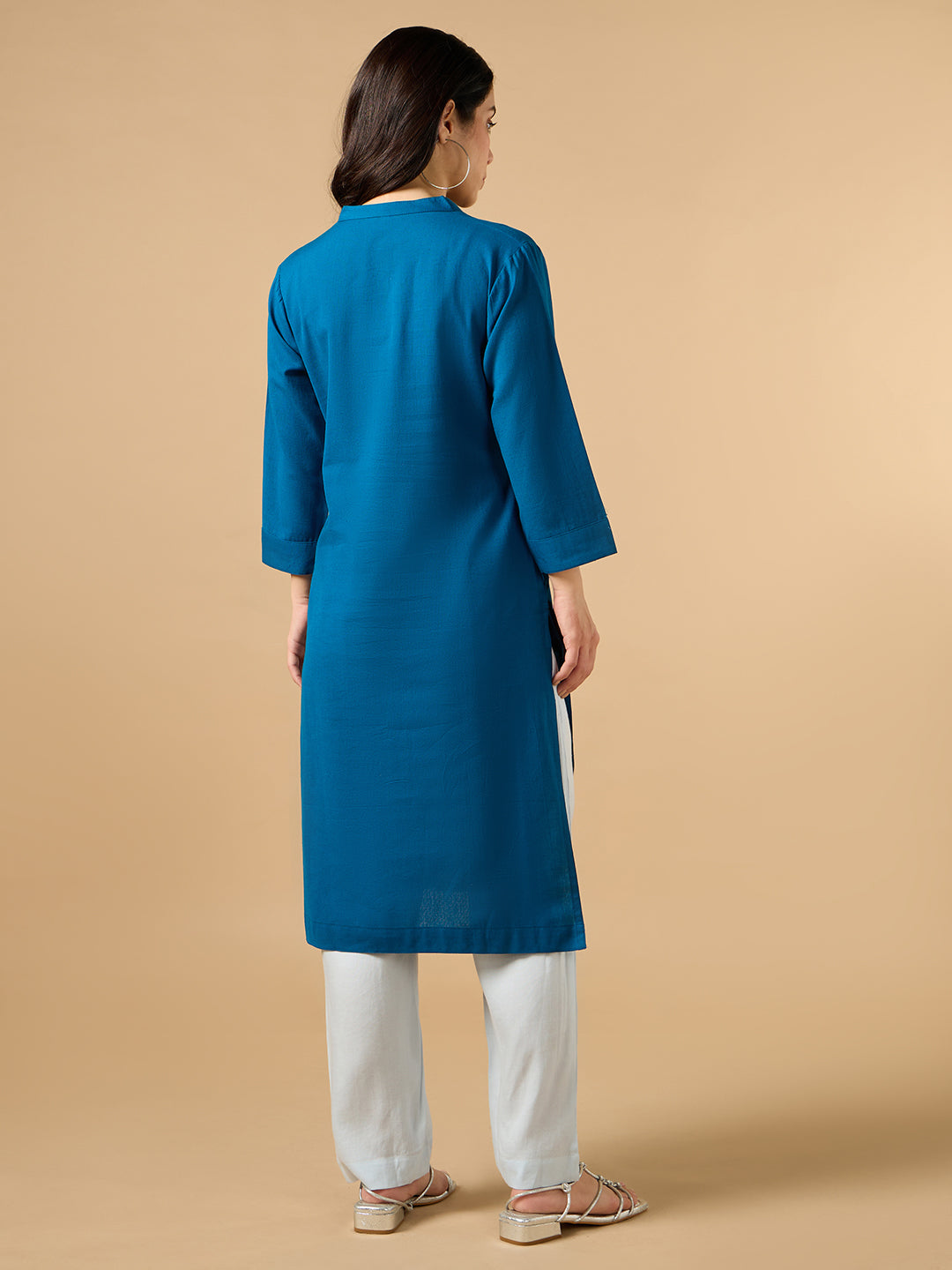 Classic Linen Spanish Blue Straight Long Kurta