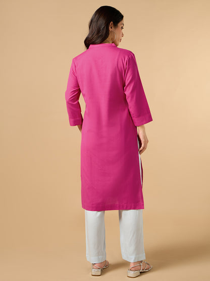 Classic Linen Pink Straight Long Kurta