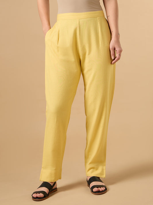 Yellow Cotton Straight Pant