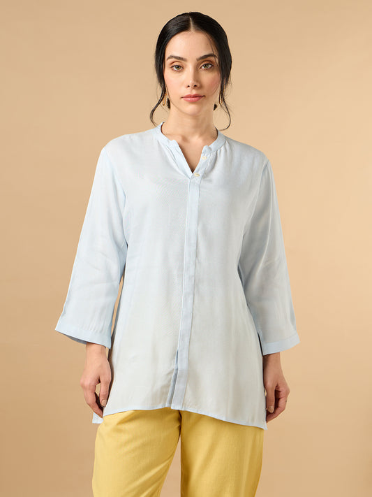 Classic Linen Sky Blue Short kurta